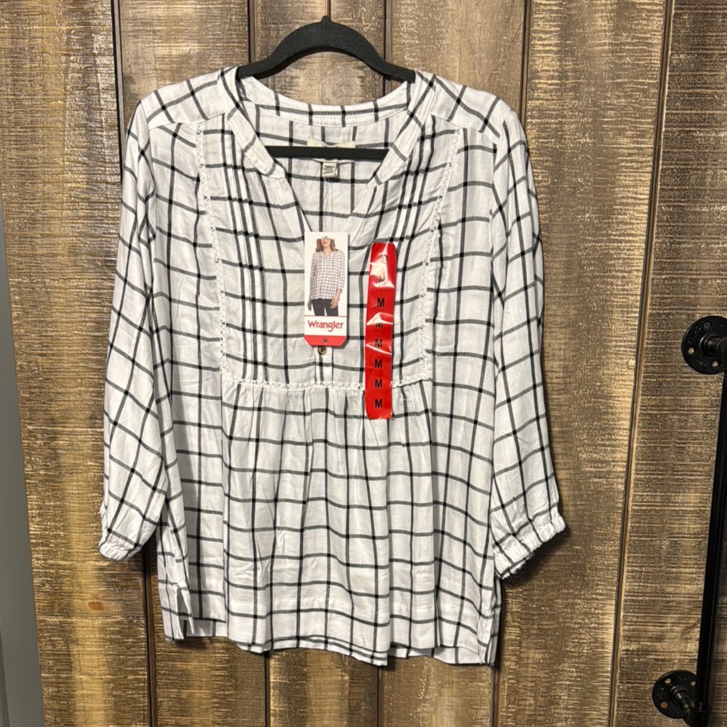 Wrangler Black And White Plaid Blouse